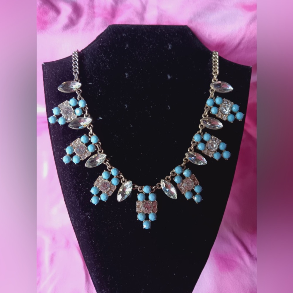Blue stone necklace gold tone